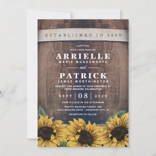 Country Rustic Barrel Vintage Sunflower Wedding Invitation