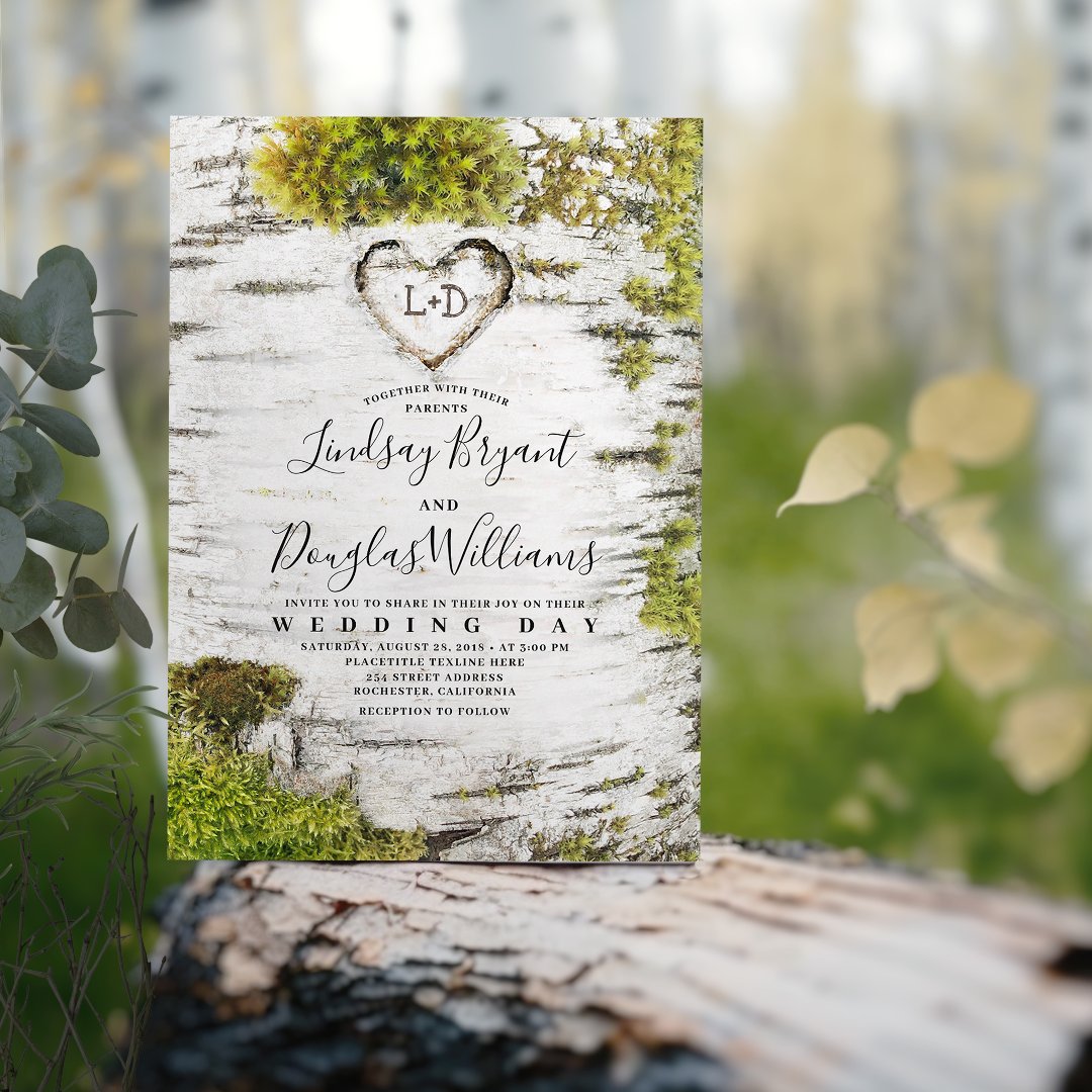 Country Rustic Birch Tree Bark Fall Wedding Invitation (Creator Uploaded)