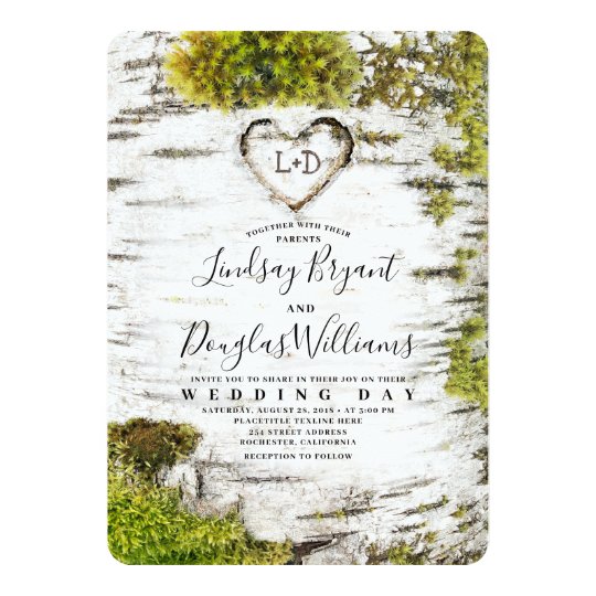 Country Rustic Birch Tree Bark Fall Wedding Invitation
