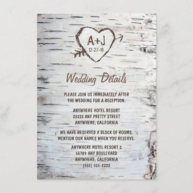Country Rustic Birch Tree Bark Wedding Enclosure Card (Front)