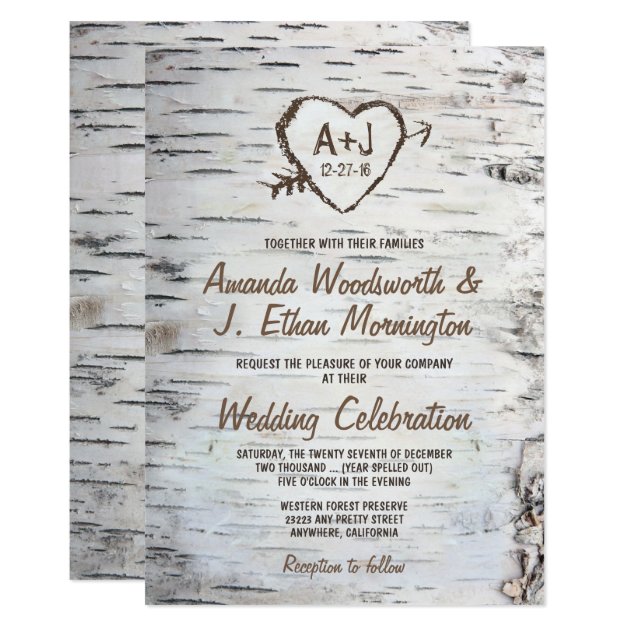 Country Rustic Birch Tree Bark Wedding Invitations
