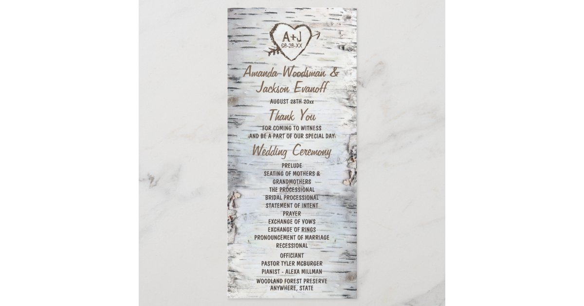 Country Rustic Birch Tree Bark Wedding Programs Zazzle Com