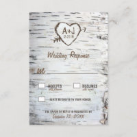 Country Rustic Birch Tree Bark Wedding RSVP Cards