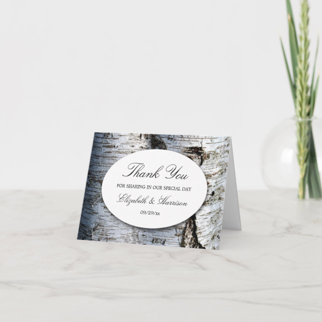 Country Rustic Birch Tree Wedding Letterpress Thank You Card (Front)