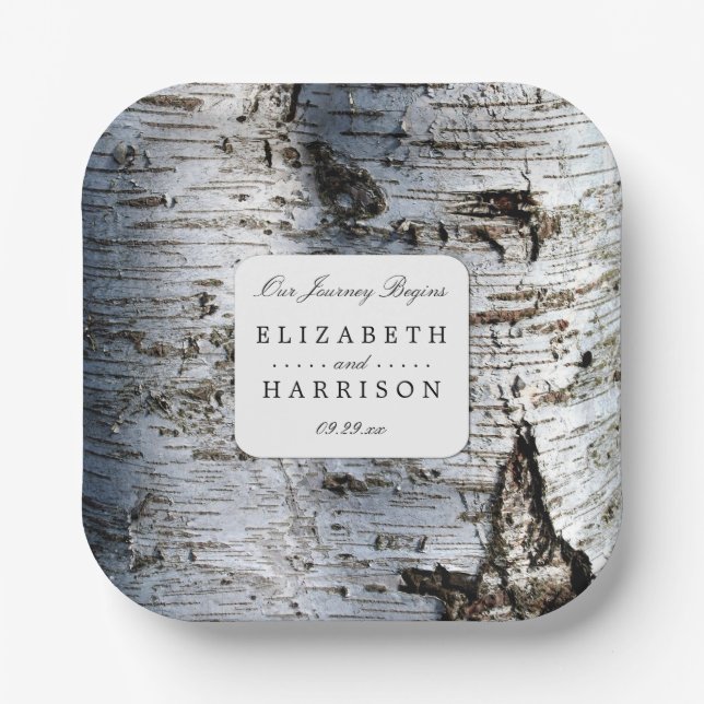 Country Rustic Birch Tree Wedding Paper Plates (Front)