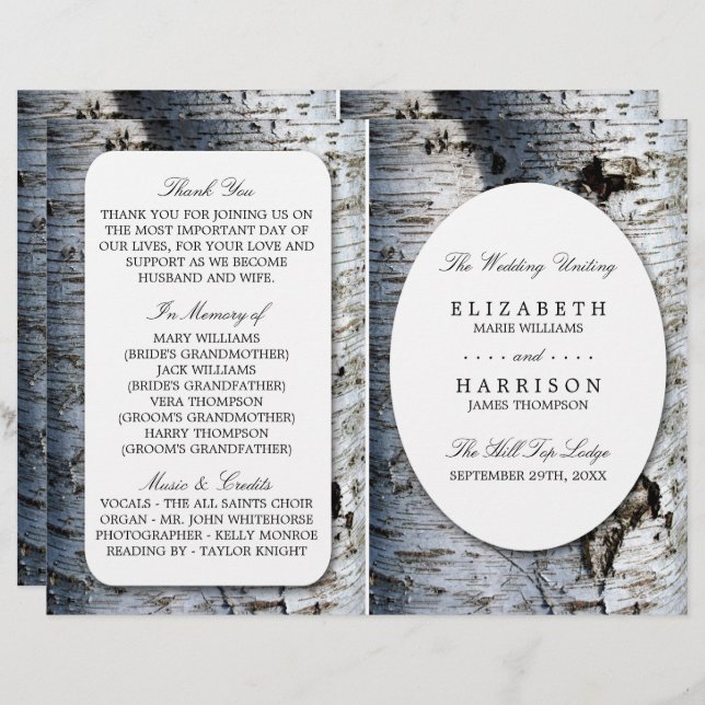 Country Rustic Birch Tree Wedding Program (Front/Back)