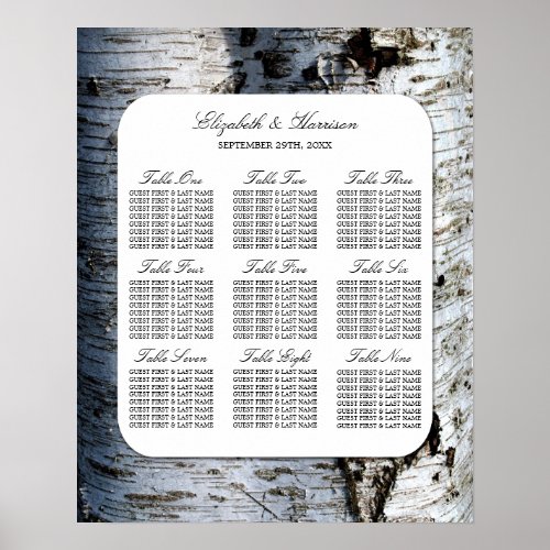 Country Rustic Birch Tree Wedding Seating Chart