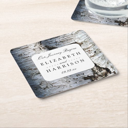 Country Rustic Birch Tree Wedding Square Paper Coaster
