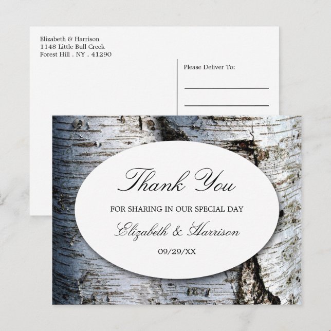 Country Rustic Birch Tree Wedding Thank You Postcard (Front/Back)