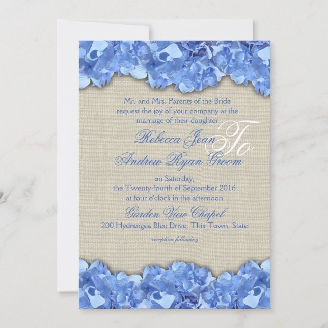 Country Rustic Blue Hydrangea Invitation (Front)