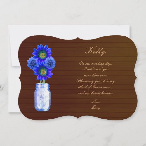 Country Rustic Blue Mason Jar Maid Of Honor Card