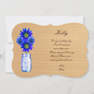 Country Rustic Blue Mason Jar Maid Of Honor Card