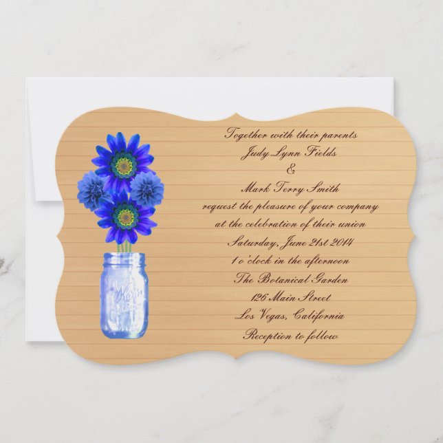 Country Rustic Blue Mason Jar Wedding Invitation (Front)