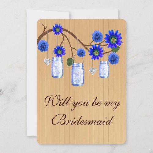Country Rustic Blue Mason Jars Bridesmaid Card
