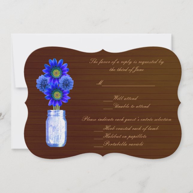 Country Rustic Blue Mason Jars Response Card (Front)