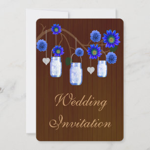 Country Rustic Blue Mason Jars Wedding Invitation