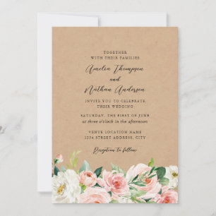 Country Rustic Blush Botanical Florals Wedding Invitation