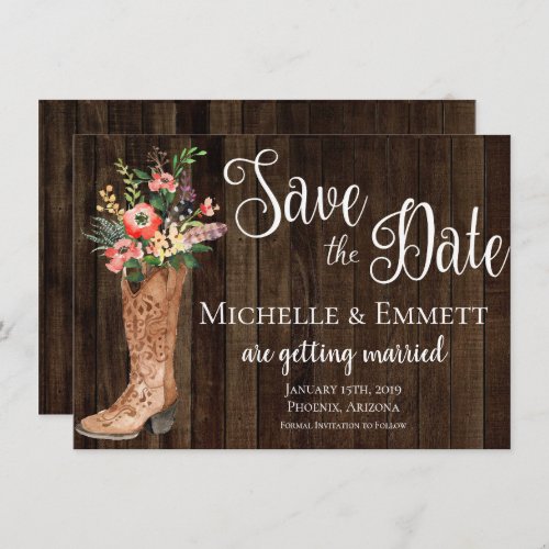 Country Rustic Boot Western Save the Date Card