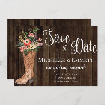 Country Rustic Boot Western Save The Date Card by GlamtasticInvites at Zazzle