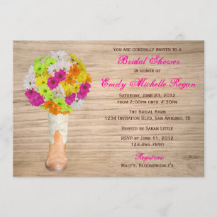 Country Rustic Boots and Daisies Bridal Shower Invitation