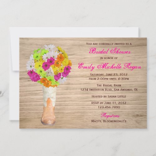 Country Rustic Boots and Daisies Bridal Shower Announcement