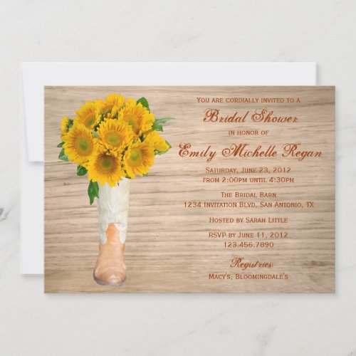 Country Rustic Boots and Sunflowers Bridal Shower Custom Announcements