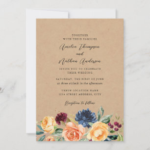 Country Rustic Botanical Florals Wedding Invitation