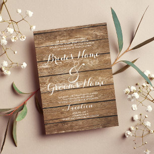 Country rustic brown vintage wood wedding invitation