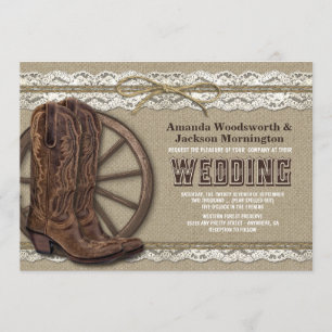 Country Rustic Burlap and Lace Wedding Invitations