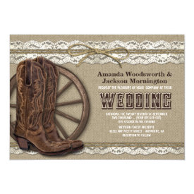 Country Rustic Burlap and Lace Wedding Invitations