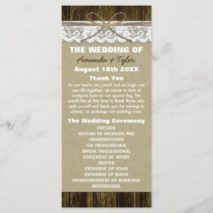 Country Rustic Burlap and Lace Wedding Programs