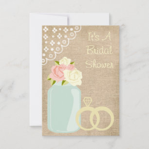 Country Rustic Burlap Lace Mason Jar Bridal Shower Invitation
