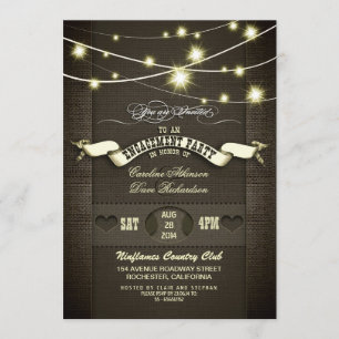 country rustic burlap & lights engagement party invitation