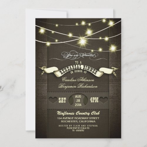 country rustic burlap &amp; lights rehearsal dinner invite