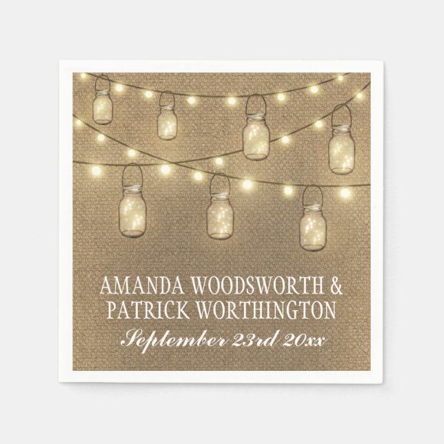 Country Rustic Burlap Mason Jar Wedding Napkins (Front)