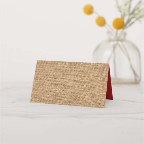 Country Rustic Burlap Sack Texture  Holiday Place Card