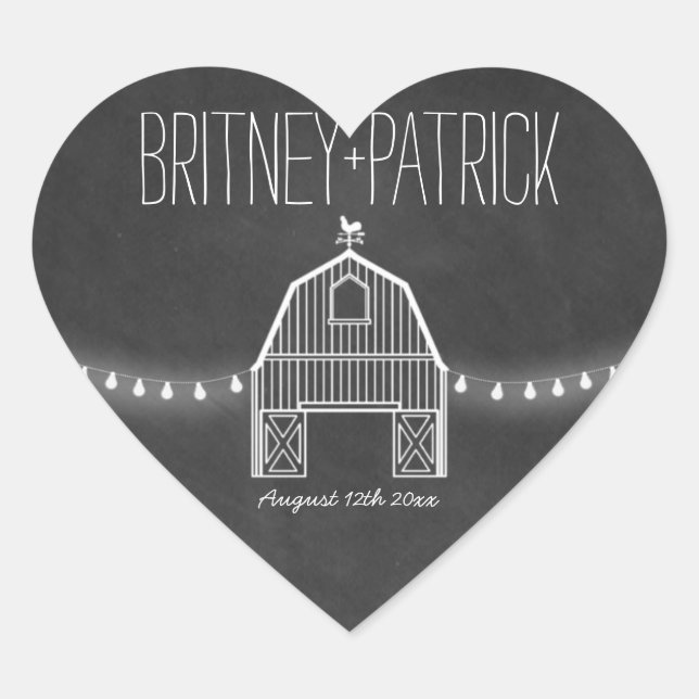 Country Rustic Chalkboard Barn Wedding Favors Heart Sticker (Front)