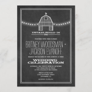 Country Rustic Chalkboard Barn Wedding Invitations