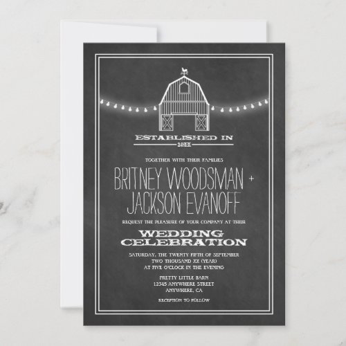 Country Rustic Chalkboard Barn Wedding Invitations