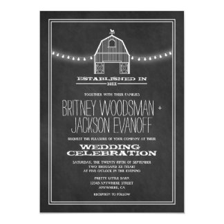 Country Rustic Chalkboard Barn Wedding Invitations