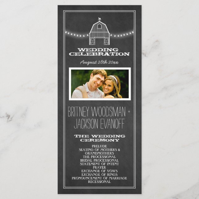 Country Rustic Chalkboard Barn Wedding Programs (Front)