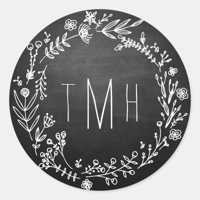 Country Rustic Chalkboard Monogram Wedding Sticker (Front)