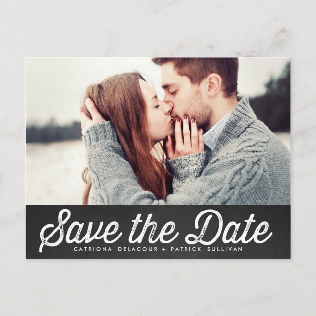 COUNTRY RUSTIC CHALKBOARD SAVE THE DATE POSTCARD (Front)