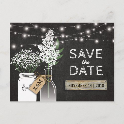 Country Rustic Chalkboard Wood Save the Date Announcement Postcard