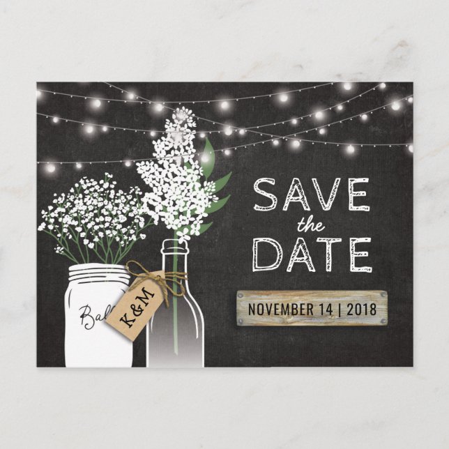 Country Rustic Chalkboard Wood Save the Date Announcement Postcard (Front)