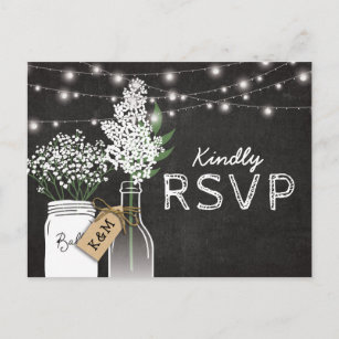 Country Rustic Chalkboard Wood Wedding RSVP Invitation Postcard