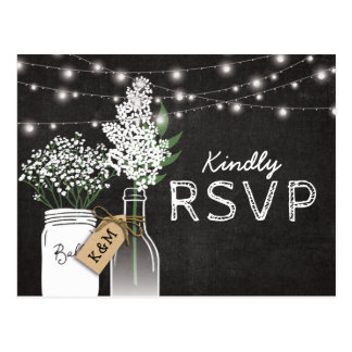 Country Rustic Chalkboard Wood Wedding RSVP Postcard
