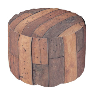 Country Rustic Check Barn Farmhouse Round  Pouf