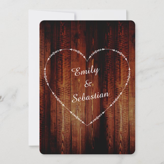 Country Rustic Classic Wood Hearts Wedding Invite (Front)