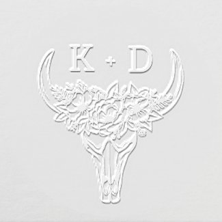 Country Rustic Cow Skull Flowers Monogram Wedding